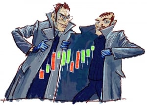 Crypto traders with japanese candlesticks