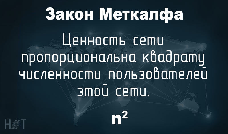 Закон Меткалфа: ценность сети пропорциональна квадрату численности пользователей этой сети ≈n2