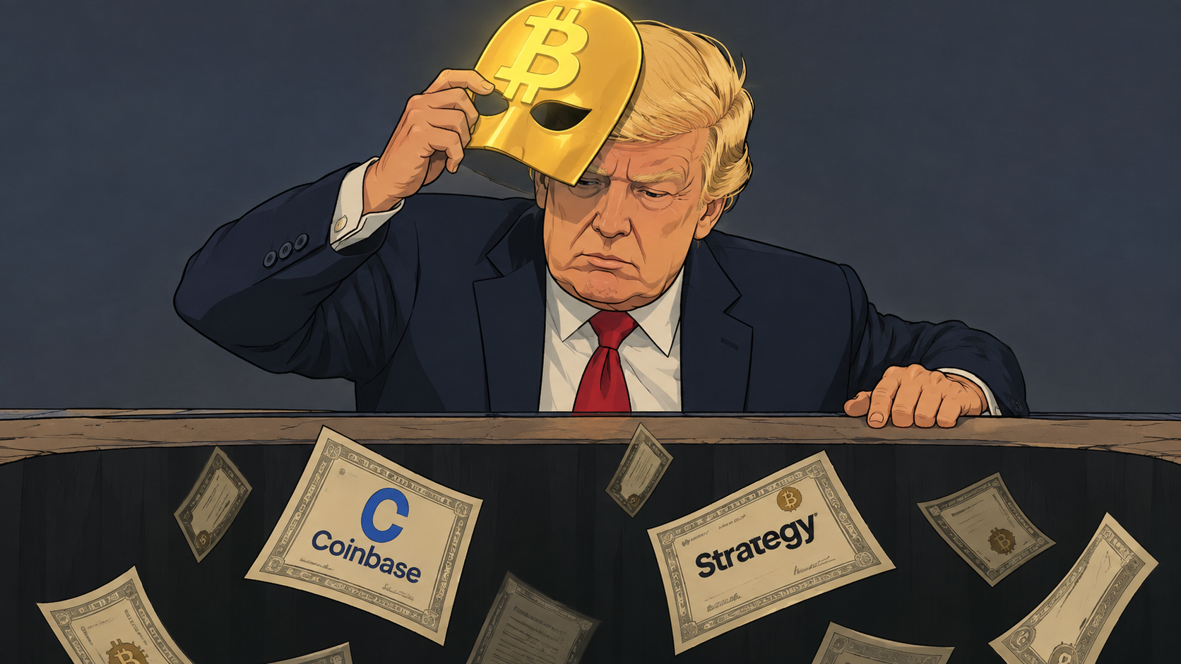 «Криптопрезидент» Трамп продает акции Coinbase и Strategy