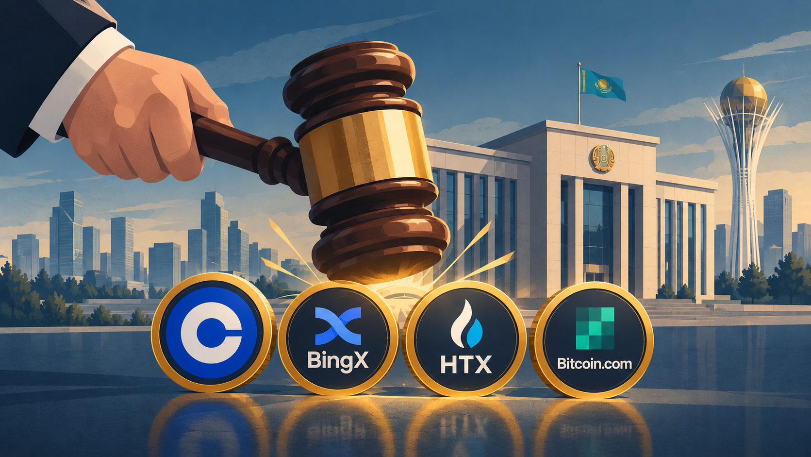 Регулятор Казахстана объявил о судебном запрете для Coinbase, BingX и HTX